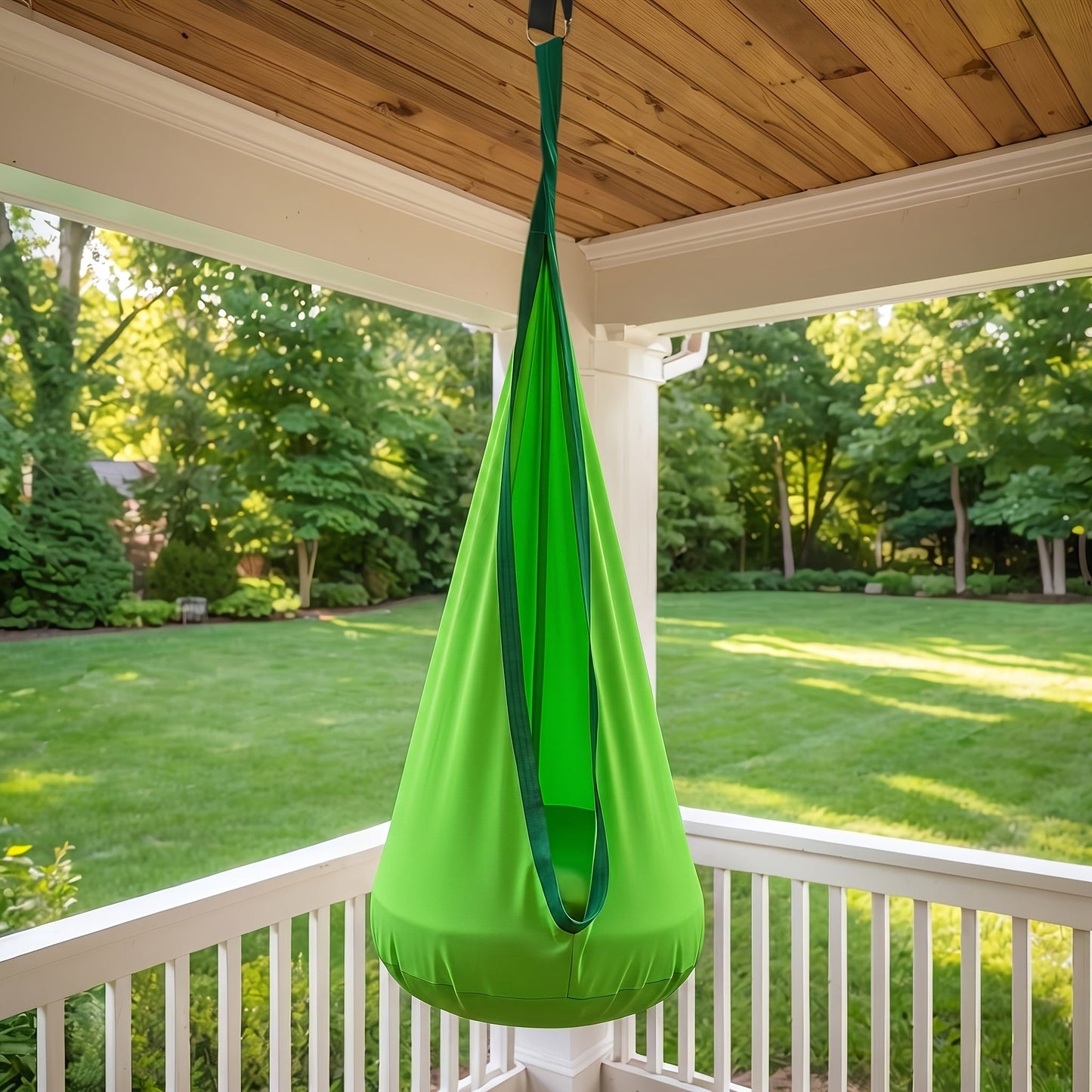 Nylon Hanging Hammock Chair with Inflatable Pillow, Storage Pocket and Four Colors for Indoor or Patio Use