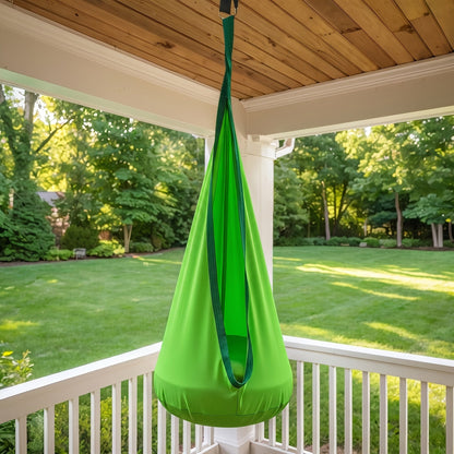 Nylon Hanging Hammock Chair with Inflatable Pillow, Storage Pocket and Four Colors for Indoor or Patio Use
