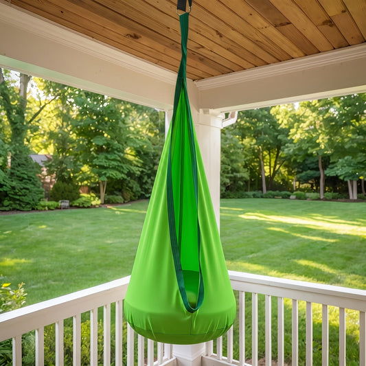 Nylon Hanging Hammock Chair with Inflatable Pillow, Storage Pocket and Four Colors for Indoor or Patio Use