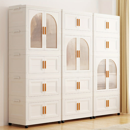 Folding Wardrobe Storage Cabinet on Wheels with Magnetic Door, Hanging Rod & Shelves – 25.6" Wide Portable Closet Organizer