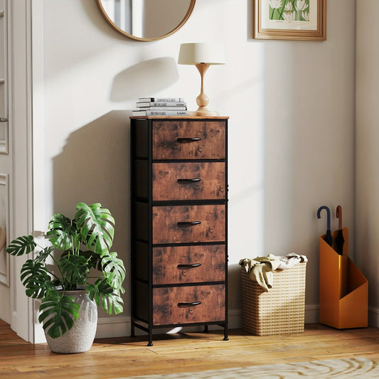 6 Drawer Fabric Dresser with Steel Frame Wooden Top – Storage Chest Organizer for Bedroom Closet Hallway Living Room