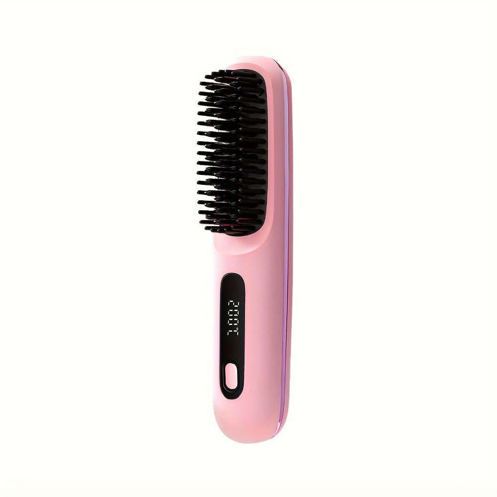 Cordless Hair Straightener USB Rechargeable - 3 Temperature Controls, LED Display, Shine, Travel Flat Iron with Comb & Clips