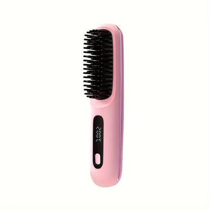 Cordless Hair Straightener USB Rechargeable - 3 Temperature Controls, LED Display, Shine, Travel Flat Iron with Comb & Clips