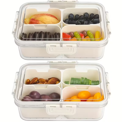 Storage Containers with Lids, Snack Tray Two-Pack with Four or Eight Removable Compartments and Snap Lids