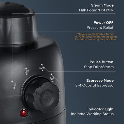 Espresso Machine 3.5 Bar Steam 4 Cup Cappuccino & Latte Maker with Milk Frother for Entryways, Bedrooms and Living Spaces