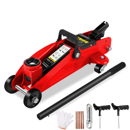 Hydraulic Floor Jack Kit 2/2.5/3 Ton Low Profile Trolley Jack with Jack Stands, Tire Repair Kit, Wheel Wrench & Wheel Chock Combo – Red/Blue