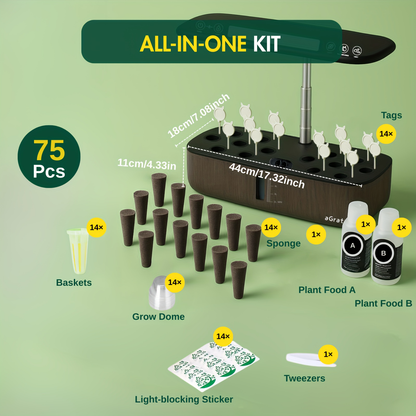 Hydroponic Garden Kit 14-Pod with LED Grow Light – Smart Timer, Quiet Pump & 1.32 Gal Tank, 75-Piece Indoor Herb Garden System
