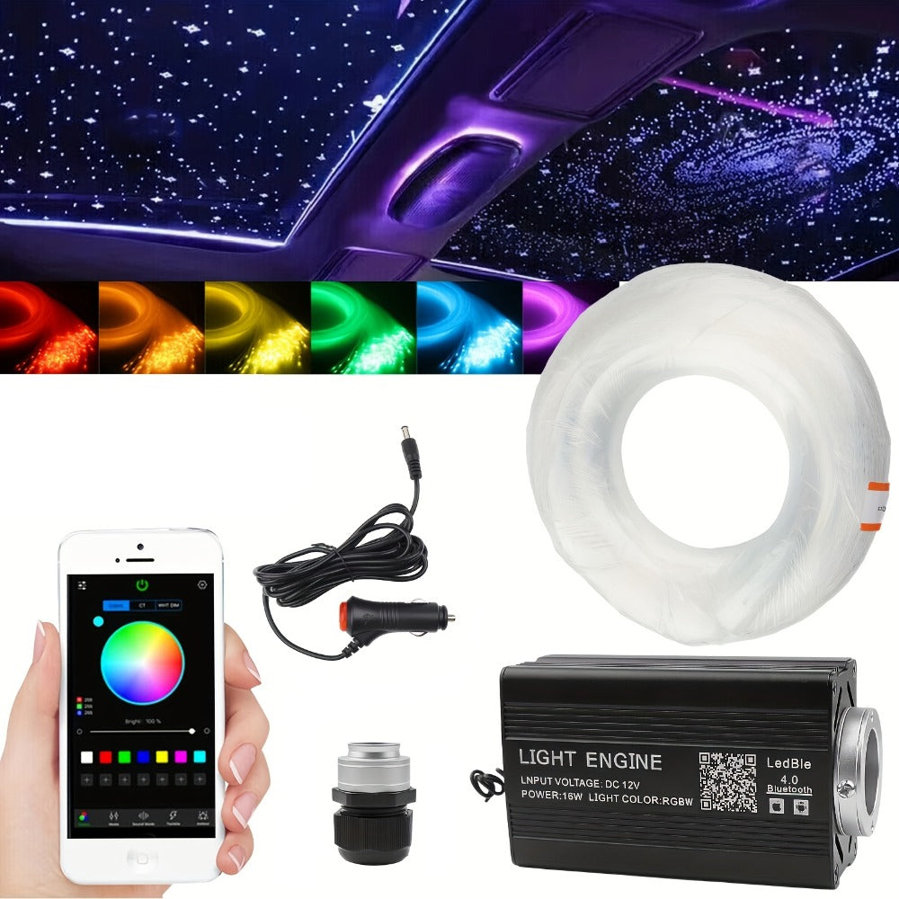 Fiber Optic Star Ceiling Light Kit 1000pcs, 0.5mm x 78.74" RGBW Car Roof Headliner Starlight Kit with App & 24-Key Remote Control