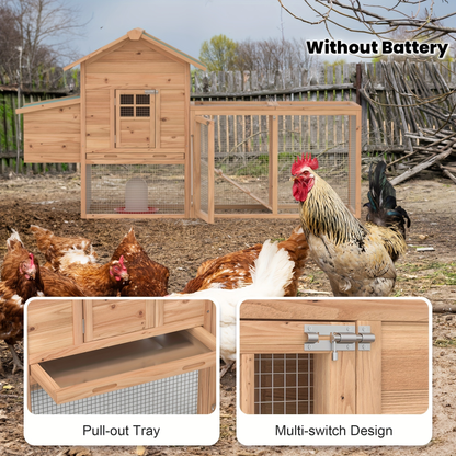 Wooden Rabbit Hutch Outdoor Chicken Coop with Run Nesting Box Ramp Sliding Tray Asphalt Roof Fir Wood for Garden, Patio and Yard Use