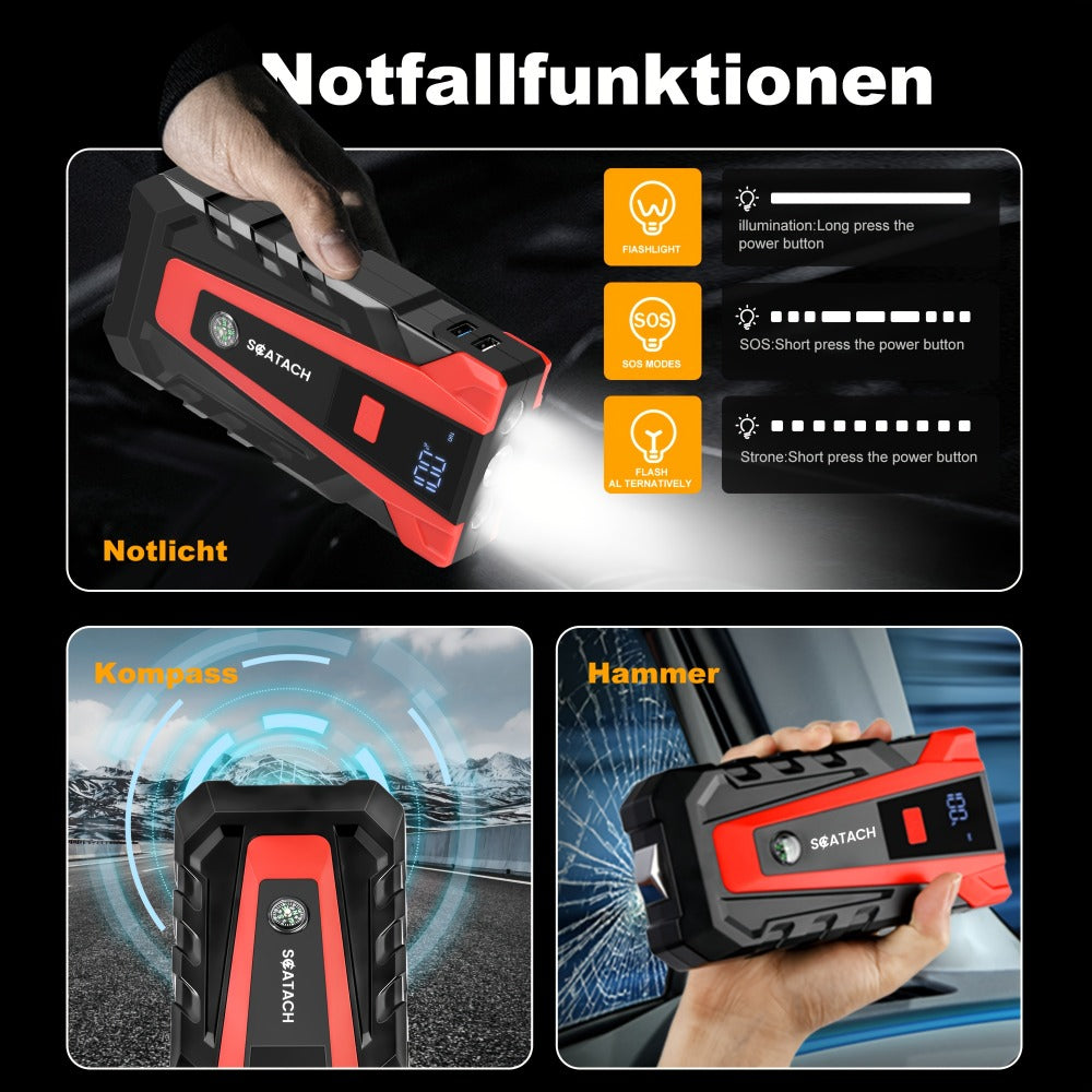 12V Jump Starter with Scatach-011 Base Model or Q27B Start-and-Inflation Package, Digital Display and Clamps