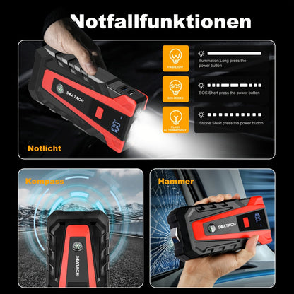 12V Jump Starter with Scatach-011 Base Model or Q27B Start-and-Inflation Package, Digital Display and Clamps