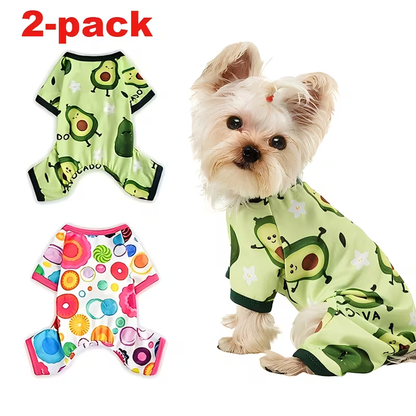 Dog Pajamas Set of 2 – Soft Puppy PJs Jumpsuit for Small Dogs Cats Chihuahua Yorkie, Cute Pet Sleepwear Onesie for Spring Summer