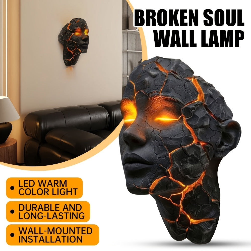3D Wall Lamp Shattered LED Night Light Broken Face Moving Effect, Gothic Plug-In Wall Decor Light for Bedroom