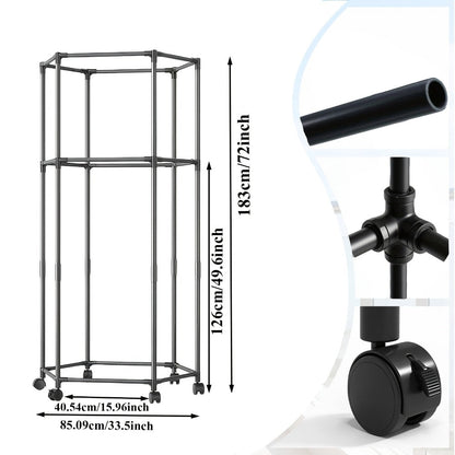 Rolling Hexagon Clothes Drying Rack 1 or 2 Layer, Sturdy Metal Floor Stand with Wheels, Multi-Bar & 10 Clips