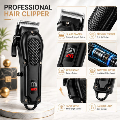 Electric Grooming Kit for Men with LCD Display – Cordless Rechargeable Hair Clipper & Trimmer Set, Home Travel & Car Use