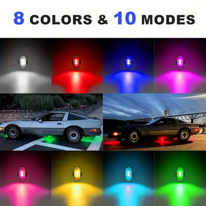 Wireless LED Strip Lights 8-Color 4pcs / 6pcs – Remote Control USB Rechargeable Waterproof Anti-Collision Light for Car Motorcycle Bike