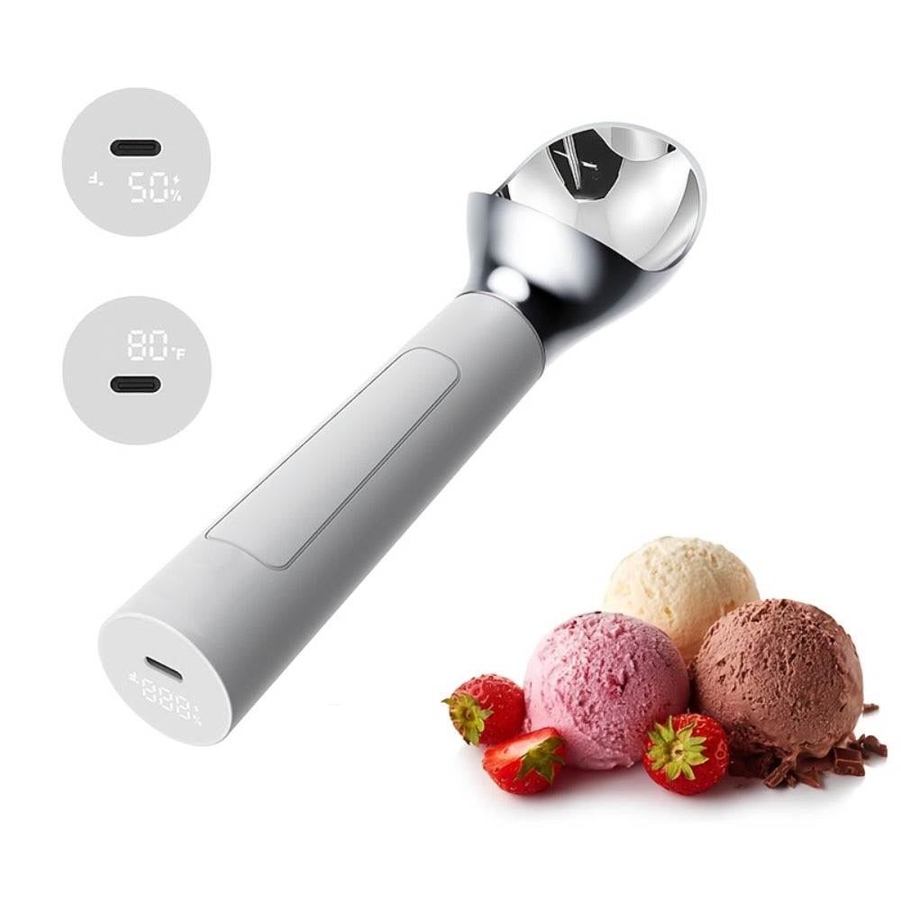 Heated Electric Ice Cream Scoop, USB-C Rechargeable with 3 Temperature Levels up to 158°F, Touch-Activated