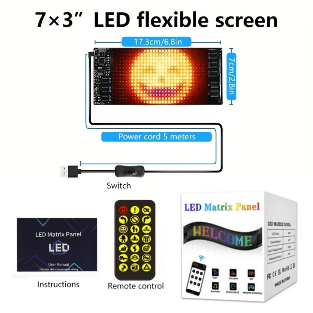 Programmable LED Scrolling Sign APP Custom Text & Animations - USB & Car Charger Powered Smart for an Everyday Personal Care Routine