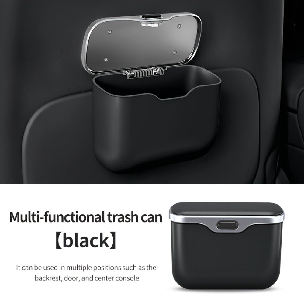 Car Trash Can Leather & ABS – Leak-Proof Auto Garbage Bin with Lid | Dry & Wet Waste | Universal Fit 99% Cars | Includes Garbage Bags |