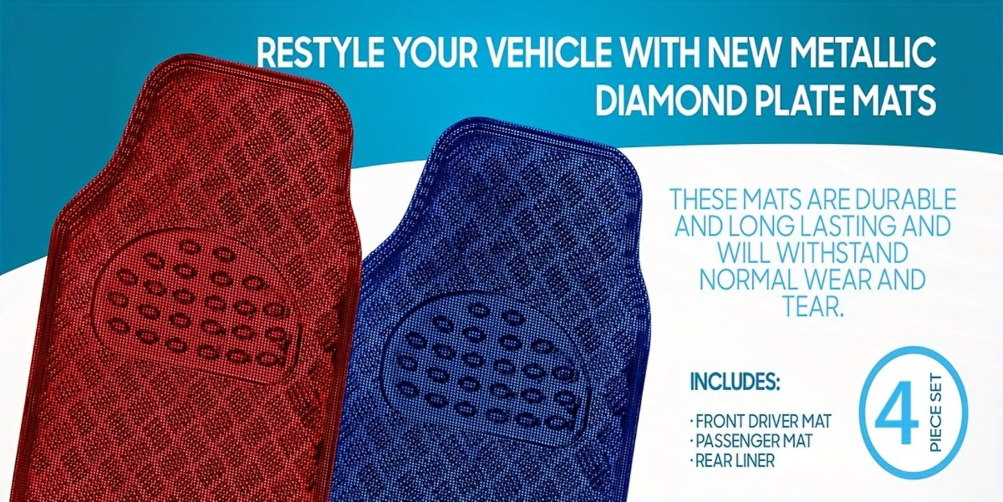 Molded Car Floor Mats, Four-Piece Front and Rear Set with Trim Lines in Six Color Options for Vehicle Footwells