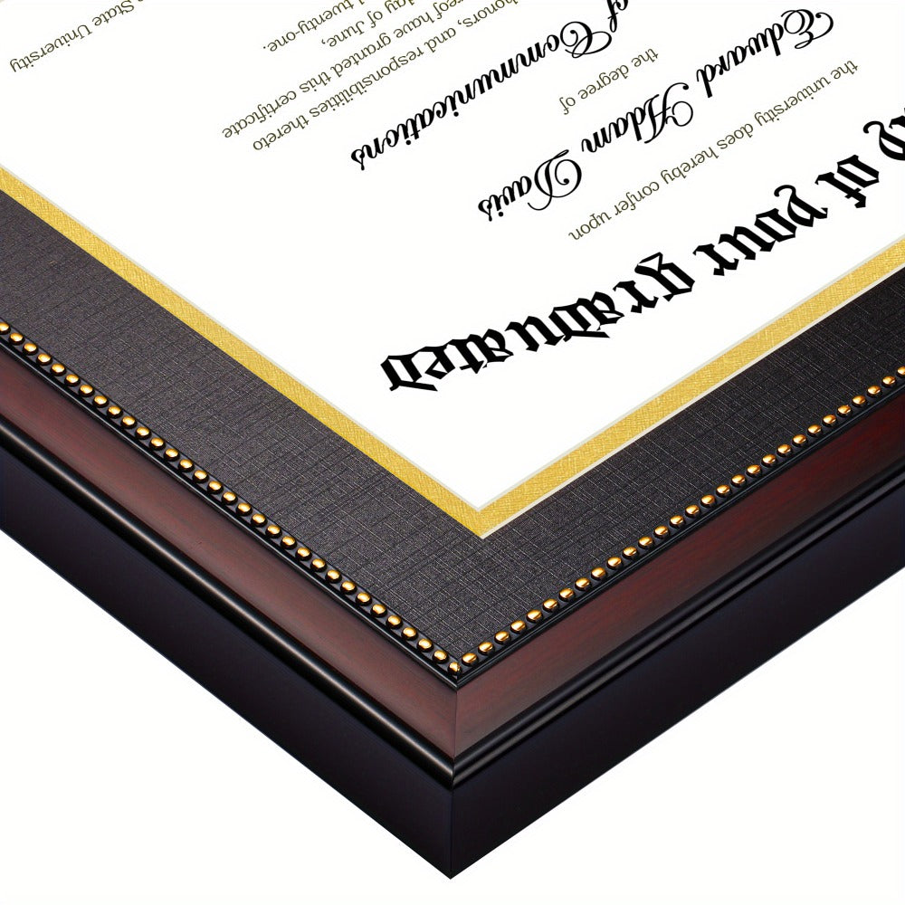 Diploma Frame 11x22 with Tassel Holder for 8.5x11 Certificate and 5x7 Photo, Mahogany Frame with Gold Beads