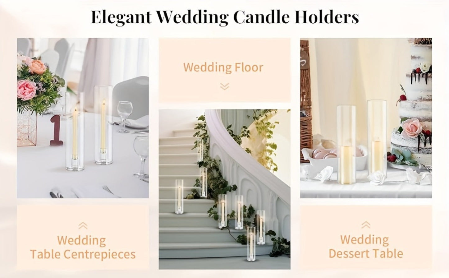 Hurricane Glass Candle Holders for Taper Candles, 11.8 Inch Tall Clear Cylinder Windproof Candlestick Stand for Wedding