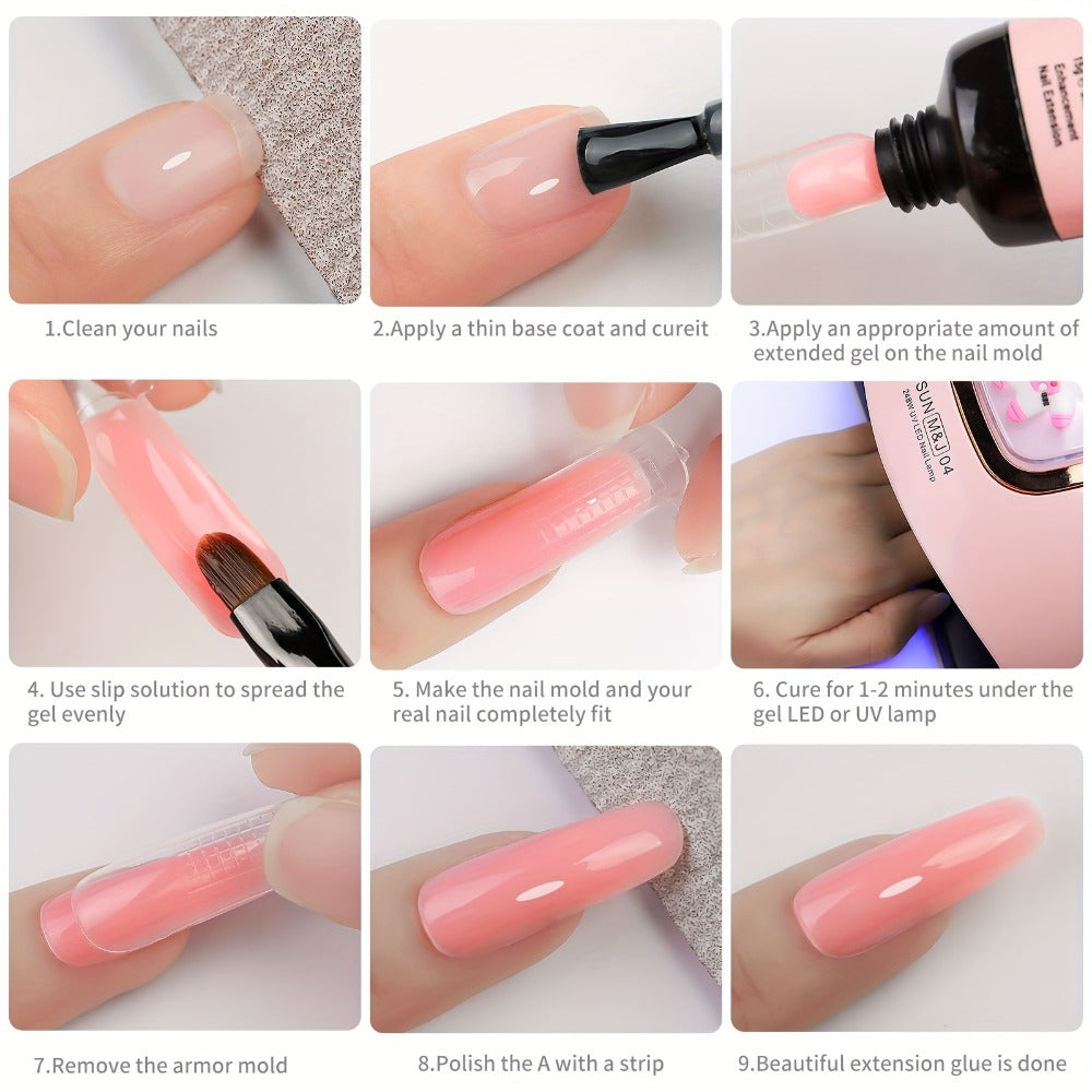 Poly Gel Nail Extension Kit 12pcs 3D Modeling Sculpting Gel – Semi-Permanent Resin Strengthener, Transparent Color Gel
