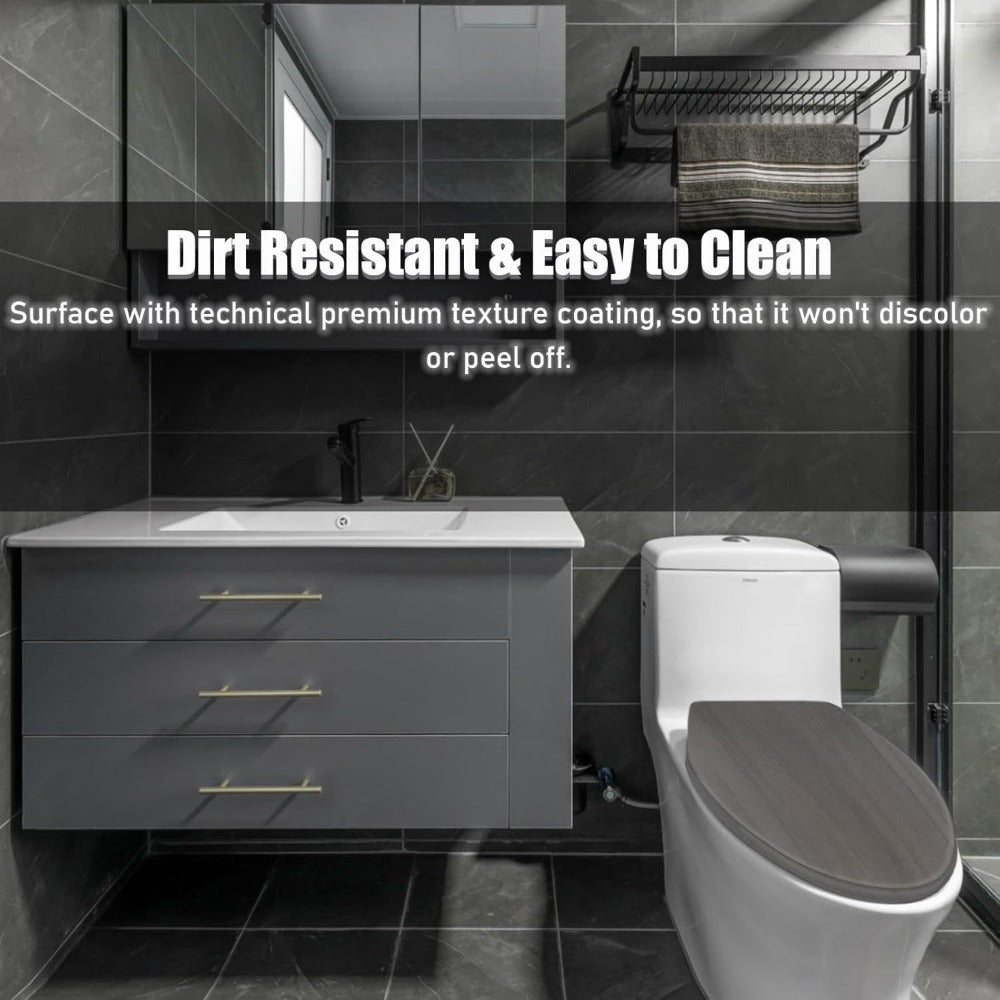 Slow Close Toilet Seat Round 19 Inch, Dark Grey -Close Toilet Lid with Alloy Hinges, Easy Clean Quick-Release