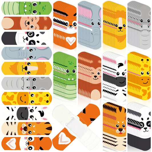 200-Piece Animal Print Adhesive Bandage Pack with 10 Colorful Designs for Family First Aid Kits
