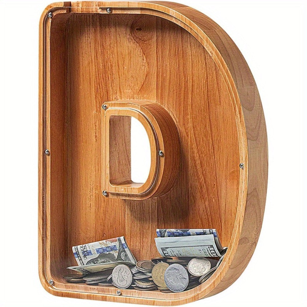Wooden Letter Penny Bank – Alphabet Coin Bank Savings Box for Kids & Adults, Personalized Money Bank Birthday Gift