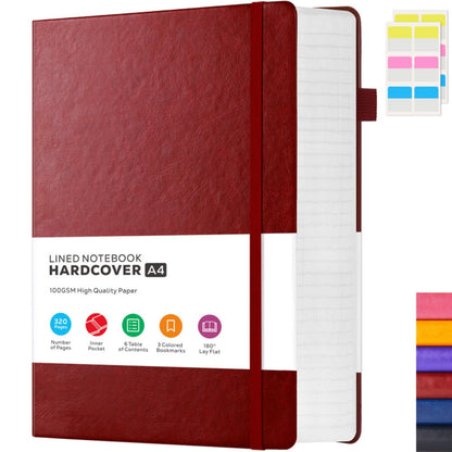 A4 Hardcover Lined Journal Notebook 320 Pages, Faux Leather College Ruled Notebook with 100GSM Thick Pages