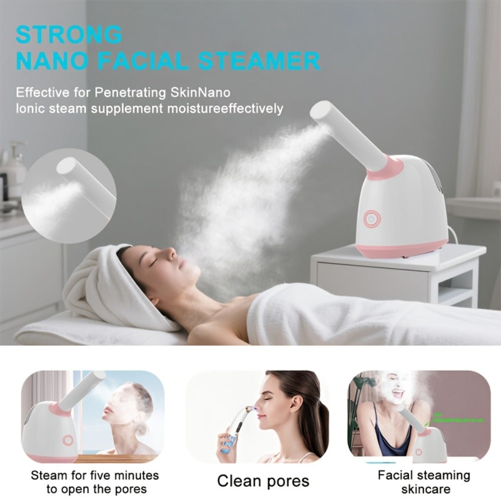 Facial Steamer Nano Ion Mist – Deep Pore Cleansing Home Spa Face Steamer with 360° Rotatable Arm, Blackhead Remover
