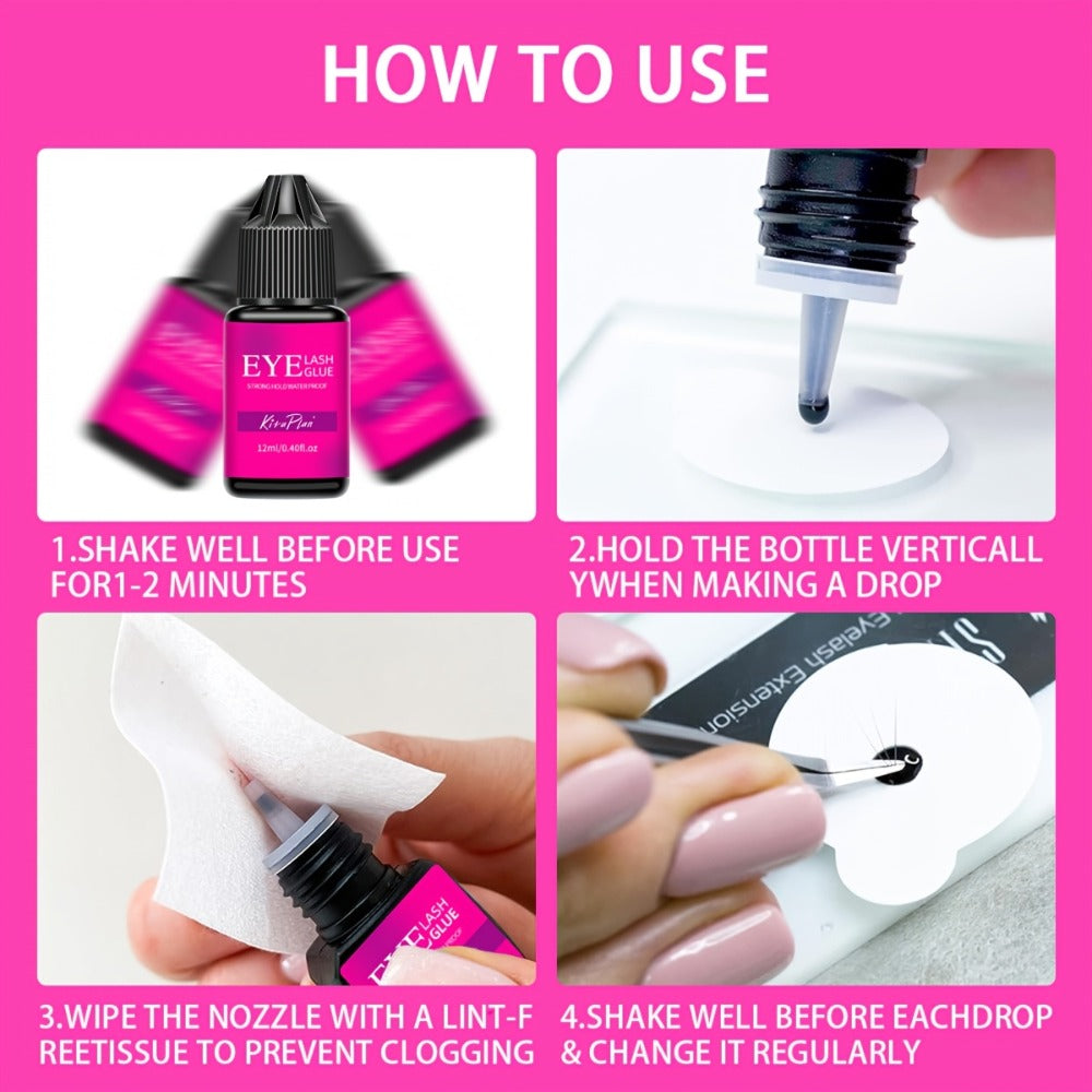 2-Pack Lash Extension Glue, Ultra Fast Dry 0.5, 1s, 6, 7 Week Retention, Black Eyelash Adhesive