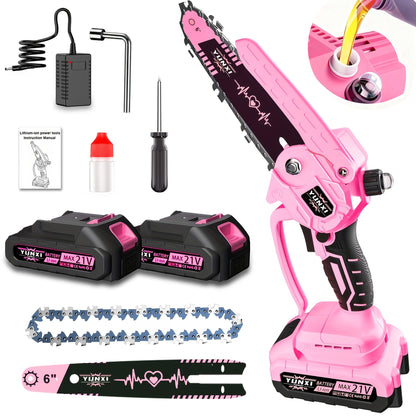 Mini Chainsaw 6 Inch 21V Cordless Battery Powered, Handheld Electric Chain Saw for Tree Branch Trimming Wood Cutting