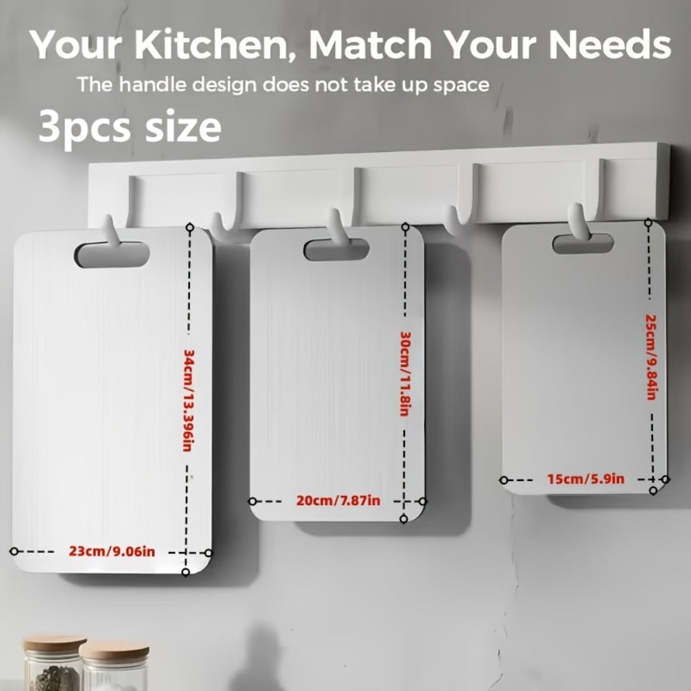 Titanium Cutting Board Set 3-Piece Kitchen Prep Boards, Hook Handles Rounded Edges Space-Saving Design