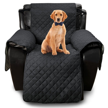 One-Piece Quilted Recliner Chair Cover with Wide Arm Wings, Back Strap and Eight Color Options