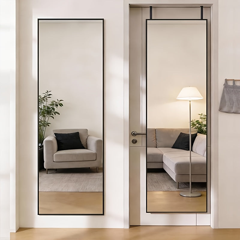 Full Length Mirror 47x14, Over the Door or Wall Mounted Hanging Mirror, Aluminum Alloy Frame, Full Body Dressing Mirror for Bedroom
