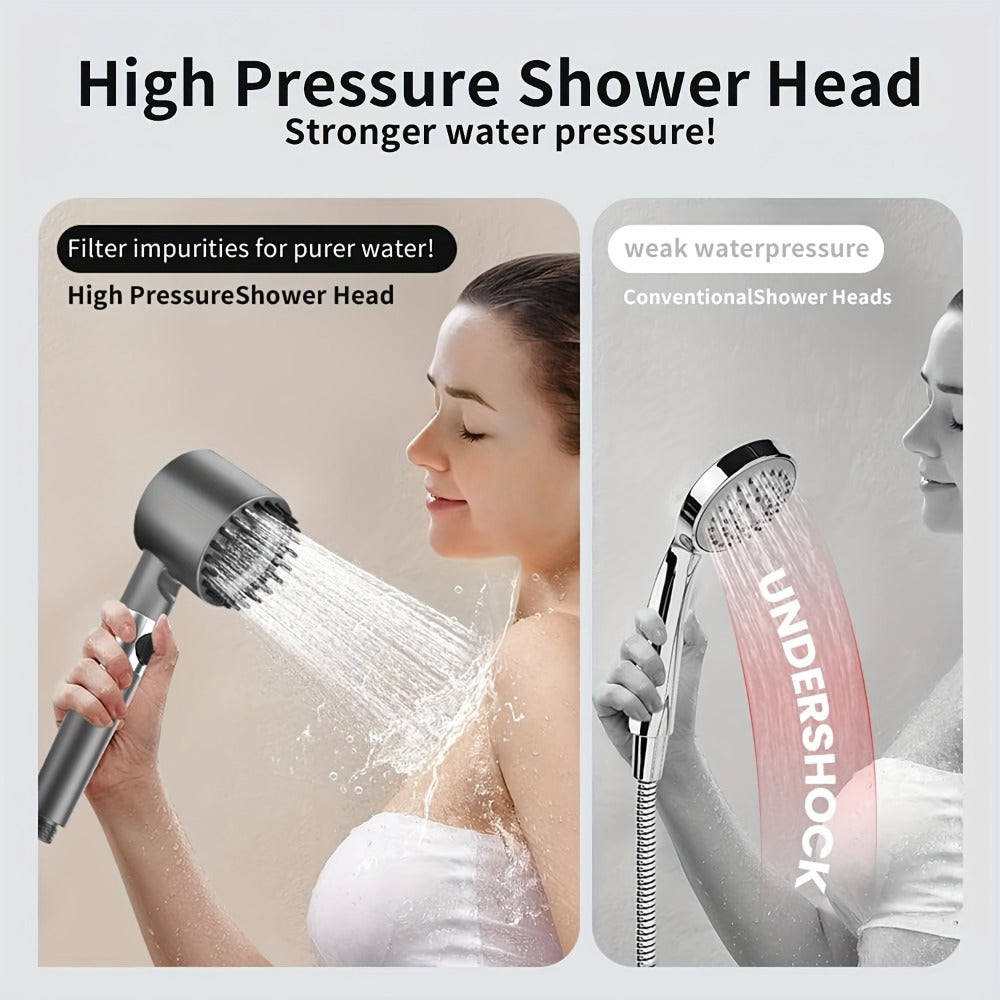 High Pressure Shower Head Set 4-Piece – Turbine Spray Wall Mounted, 3-Stage Adjustable Mode, 6 Water Filters & 68" Hose