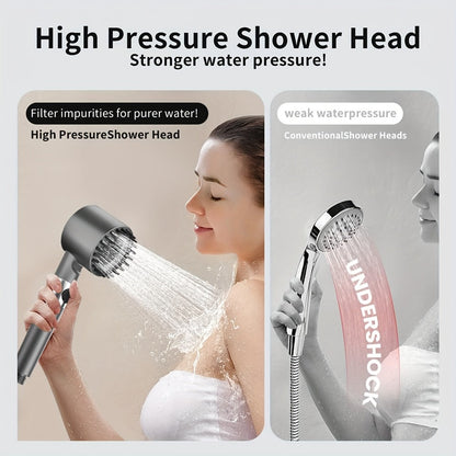 High Pressure Shower Head Set 4-Piece – Turbine Spray Wall Mounted, 3-Stage Adjustable Mode, 6 Water Filters & 68" Hose