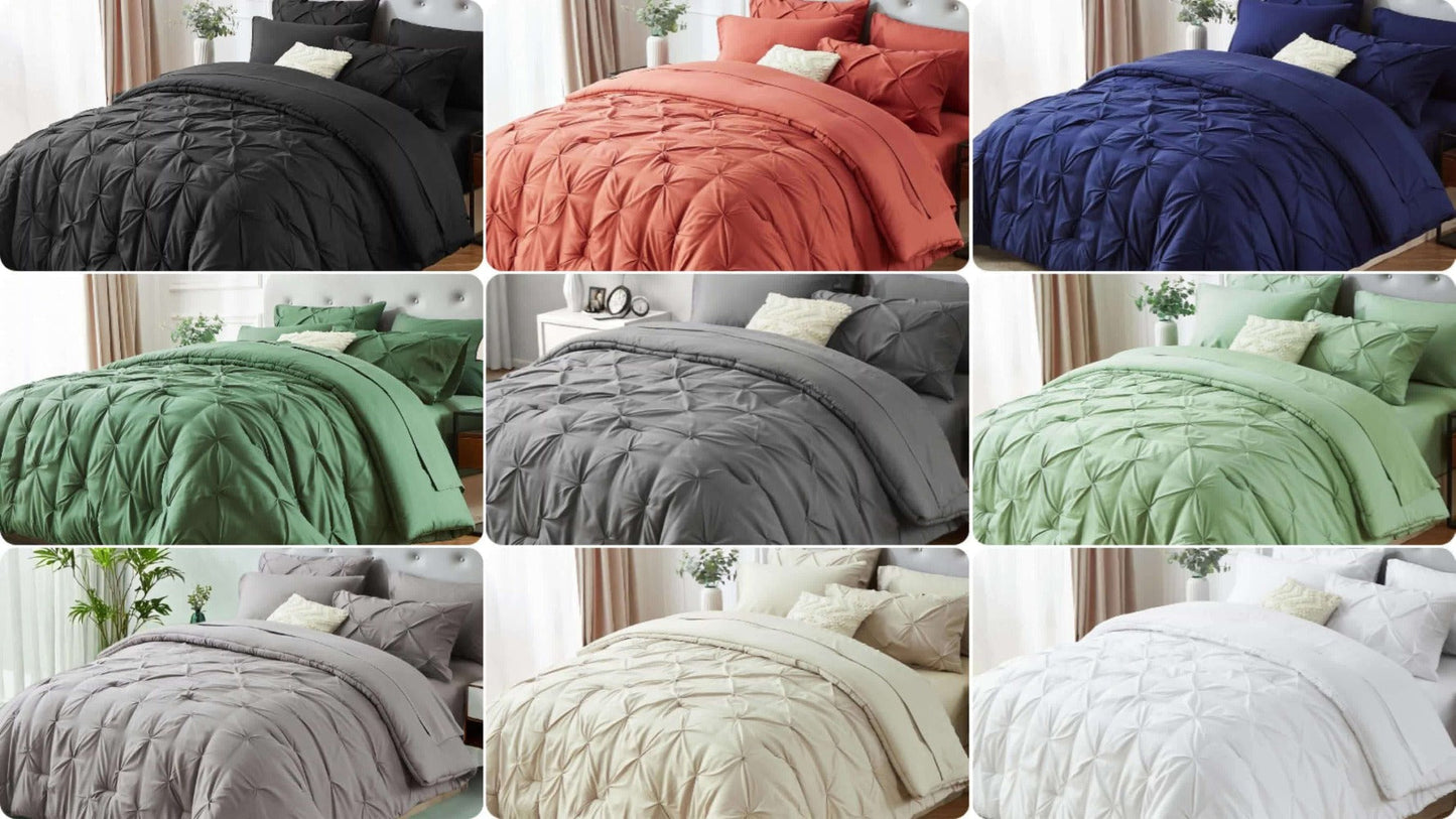 Comforter Set Luxurious Pleated 5/7pcs Bed in a Bag, Plush Fiber Fill, Year-Round Warmth - Quilted Comforter