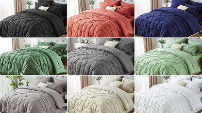 Comforter Set Luxurious Pleated 5/7pcs Bed in a Bag, Plush Fiber Fill, Year-Round Warmth - Quilted Comforter