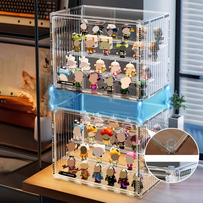Acrylic Display Case for Figures 3 & 4 Tiers with Adjustable Dividers – Clear Dust-Proof Showcase Box with Magnetic Door for Collectibles