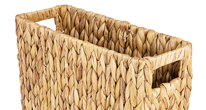 Magazine Holder Basket – Hand Woven Water Hyacinth Wicker Organizer for Bathroom, Office, Living Room, Bedroom Storage & Boho Home Decor