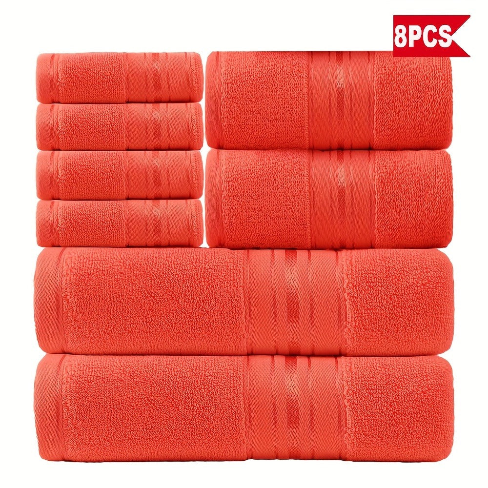 Striped Bath Towels, Towel Set 8 Piece 550GSM Pure Cotton Vintage Striped Bath, Hand Towels and Washcloths for Home and Guest Use