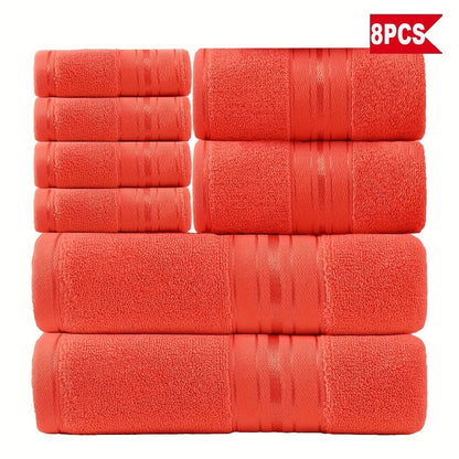 Striped Bath Towels, Towel Set 8 Piece 550GSM Pure Cotton Vintage Striped Bath, Hand Towels and Washcloths for Home and Guest Use