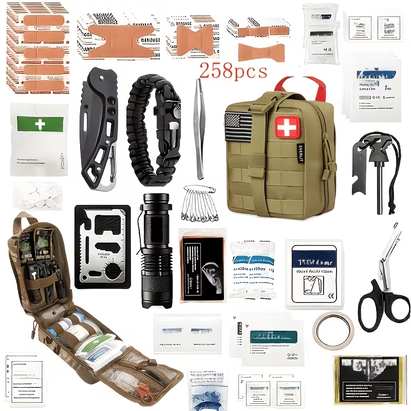 Outdoor Survival Gear Set 11/13/258-Piece – Professional Emergency Kit with Fire Starter & Compass | Multi-Tool Outdoor Equipment