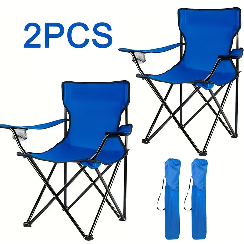 Set of Two Folding Camping Chairs with Cup Holders, Carry Bags, 82 cm Back Height and Black, Navy, Blue, Green or Red Options