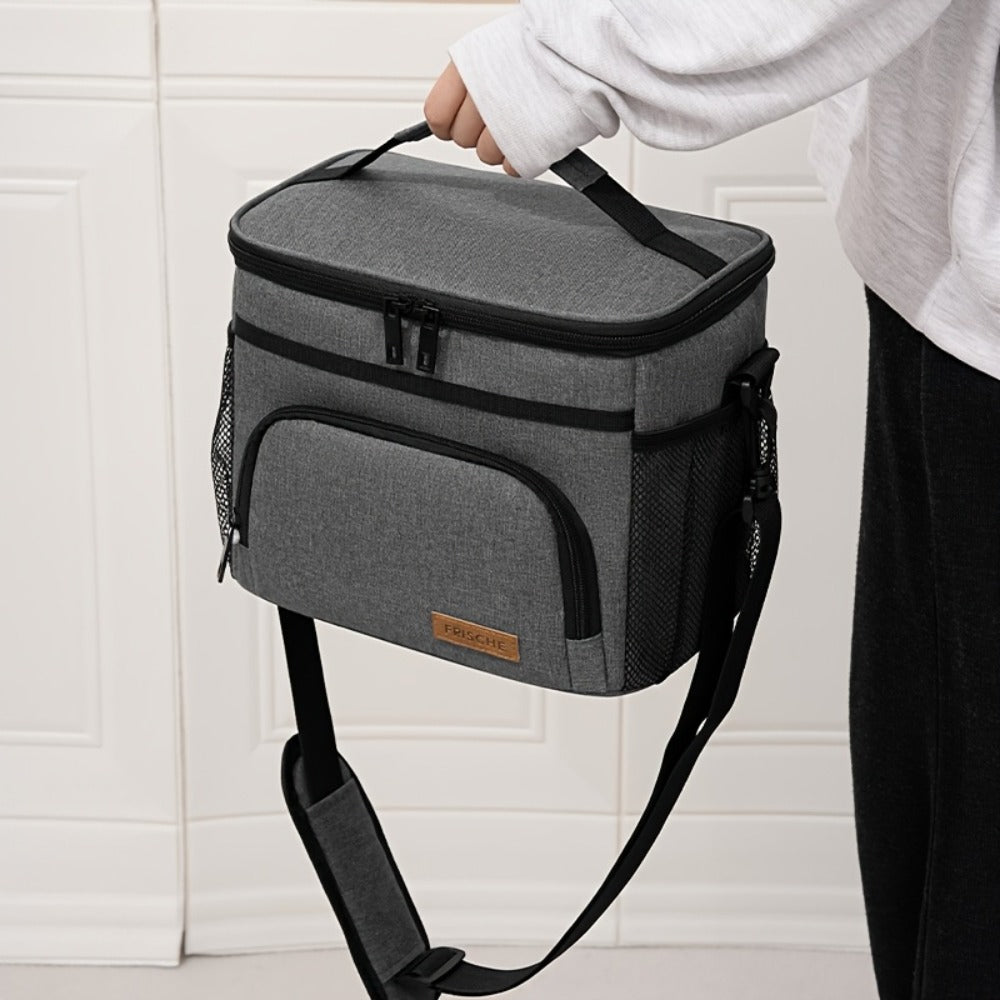 Insulated Lunch Bag with Adjustable Shoulder Strap – Leakproof Reusable Cooler Bag for Men Women Portable Fresh Keeper | Black Grey Blue |