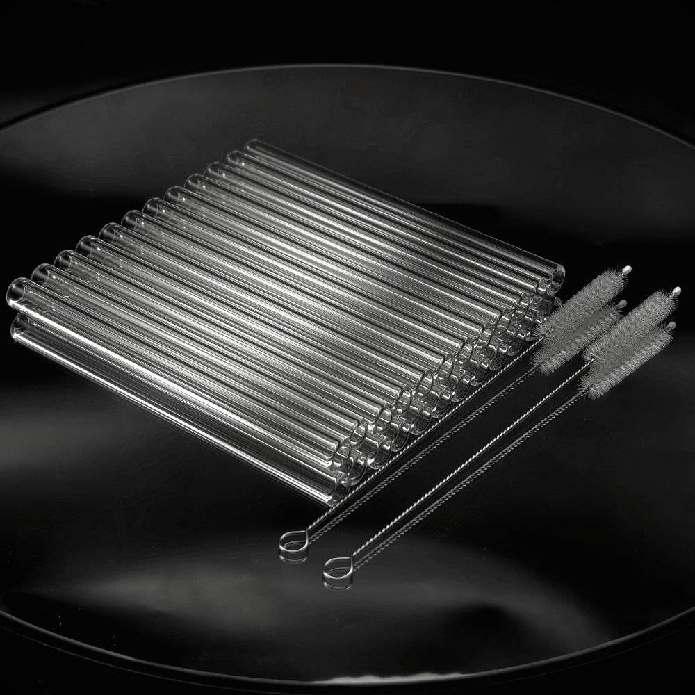 Glass Straws Reusable 12 Pack with Cleaning Brushes – Borosilicate Glass Drinking Straws 6 or 8 Inch, Clear & Colorful, Thick 12mm
