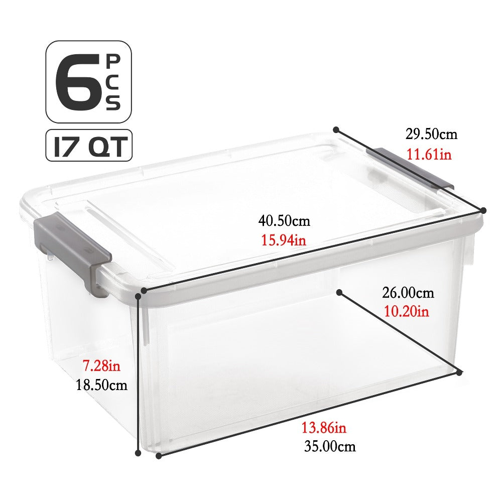 Clear Plastic Storage Bins with Lids 6 Pack Stackable Storage Containers with Snap-Tight Locks for Home, Office, Garage & Basement